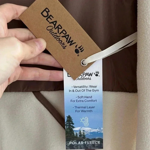 BearPaw Outdoors Polar Fleece Zip Up Jacket, Taupe/Cream, Size Medium - Picture 11 of 16